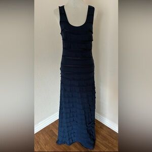 MAX STUDIO Women Navy Blue Long Sleeveless Rushed Layered Summer Maxi Dress Sz M
